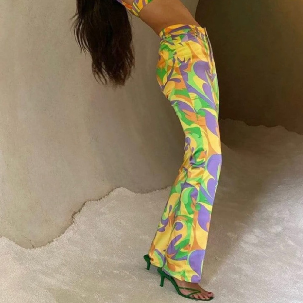 NWT WeWoreWhat Saved By the Bell Ankle Flare Pant Multi